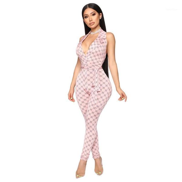 

zoctuo 2020 autumn rompers womens jumpsuit printed halter temperament commute middle waist tight fit with belt1, Black;white