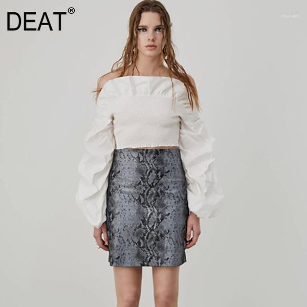 

deat 2020 new spring and summer lantern sleeves pleated ruffles slash collar short shirt female wl68400l1, White