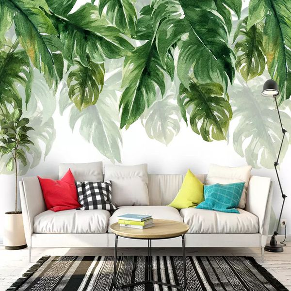 3D обои современные зеленые листья растений фрески живущая комната телевизор спальня исследование ресторан фон настенные бумаги для стен 3 д декор