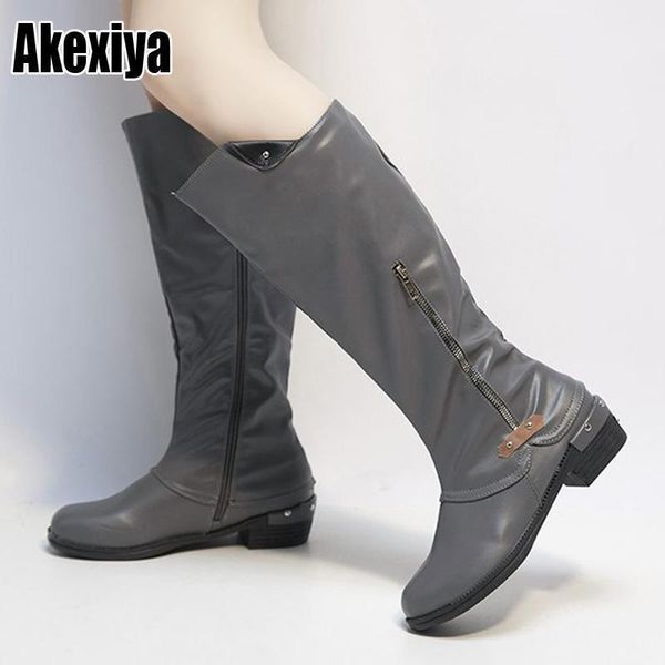 

boots pleated leather high heel long women shoes round toe stiletto heels knee-high autumn winter black 43 p5641