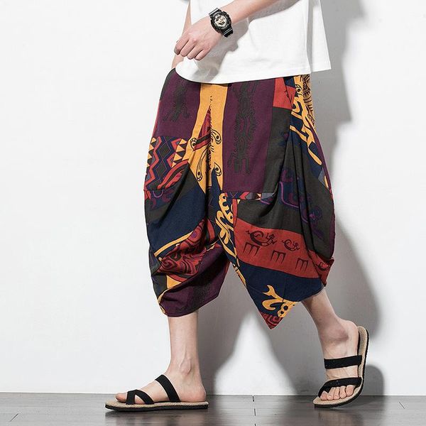 

5xl men sport pant nepal linen loose wide leg harem sweatpant baggy exercise jogger running casual workout yoga pant sportswear, White;red