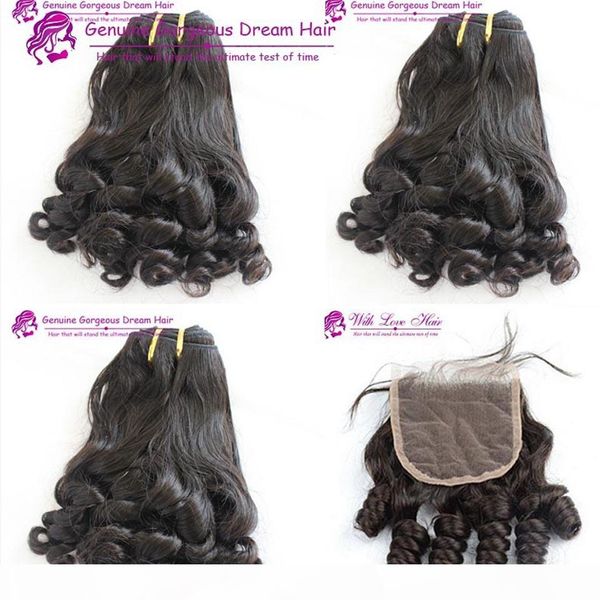 

unprocessed brazilian funmi hair with closure romance curl funmi hair bundles with lace closure aunty hair extension in stock, Black;brown