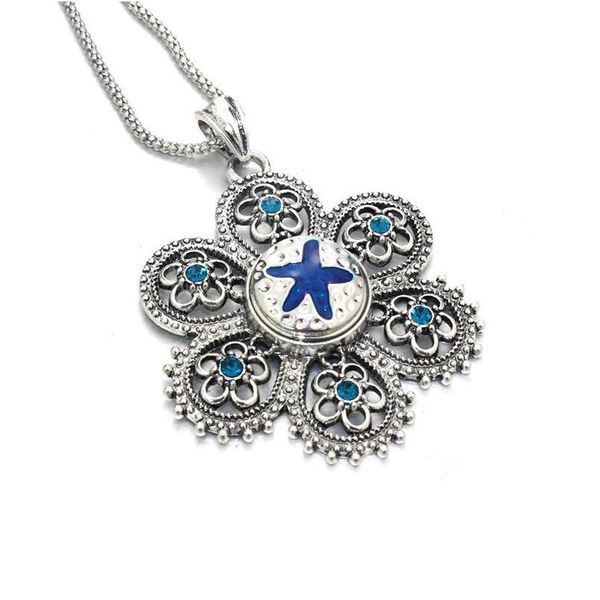 

flower snap button jewelry pendant necklace with link chain fit 18/20mm snap necklace women jewelr bbyydo, Silver