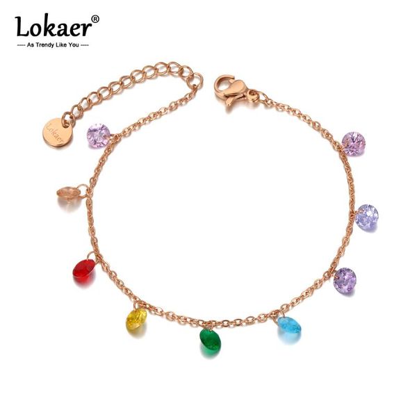 

charm bracelets lokaer titanium stainless steel bohemia beach chain & link for women trendy colorful cz crystal bracelet b20114, Golden;silver