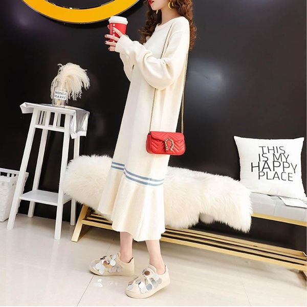 

sweater dress women long paragraph autumn and winter 2020 new loose student knit jacket female, Black;gray