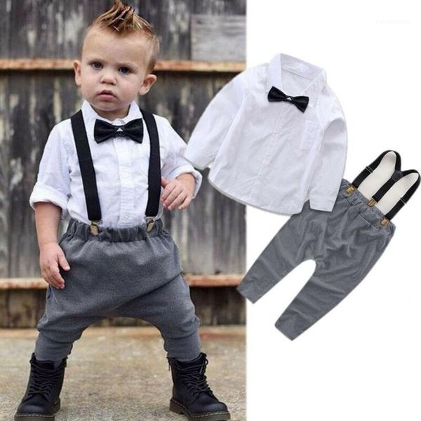 

clothing sets 2pcs born baby boy gentleman clothes set long sleeve white shirt bib pants formal party outfit suit 0-24m1