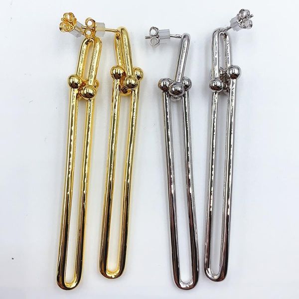 

stud tiffon 1: 1 925 sterling silver fashion longÂ pattern earrings women logo original highÂ quality jewelry valentines gift, Golden;silver