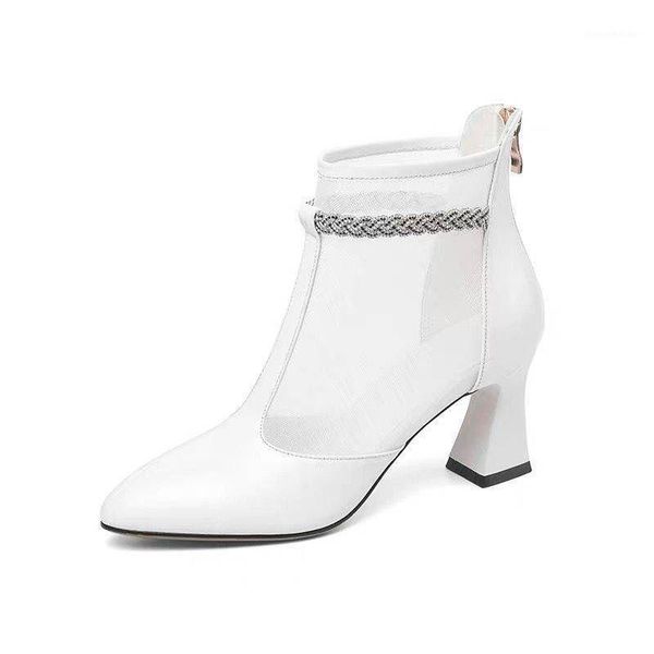 

dress shoes platform mesh short boots women's spring and autumn hollow breathable cool 2021 pointed large size1, Black