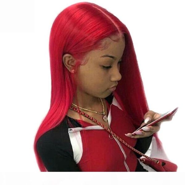 

red full lace human hair wigs silky straight brazilian virgin pre plucked red human hair lace front wig colored bleached knots baby hair, Black;brown