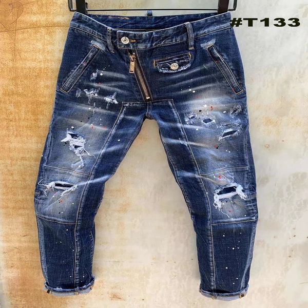 

men ny jeans rock ripped denim trousers slim fit dignn moto biker hip hop streetwear classic tiedye broken-3, Blue