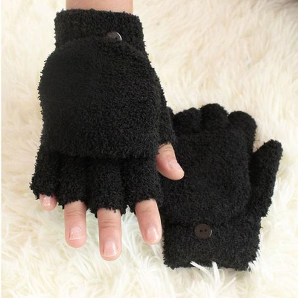 

velvet female finger mittens gloves half cold proof coral winter fleece glove women dual purpose soft warm sparsil bbylhv alice_bag, Black
