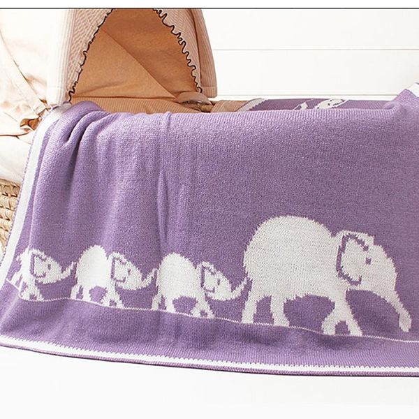 

new cartoon elephant printed baby blanket knitted newborn swaddle wrap blankets super soft toddler infant bedding quilt blankets, Blue;red