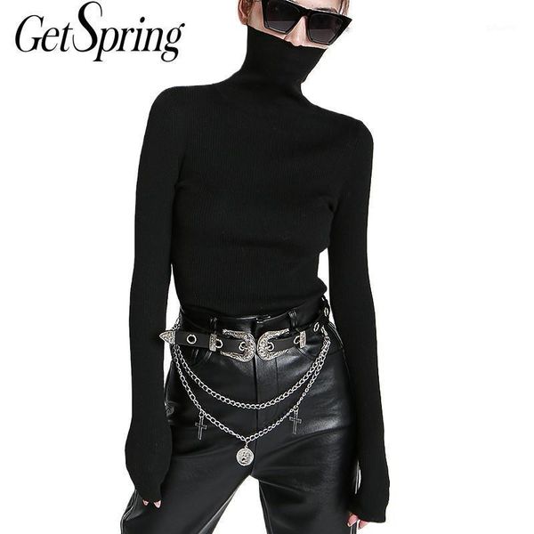 

getspring women sweater long sleeve turtleneck knitted sweater all match bottoming pullovers slim thin women autumn winter1, White;black