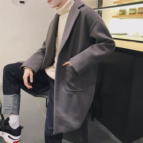 

fast selling men's solid color loose double-sided windbreaker men's fashionable wool coat youth coat wholesale1, Black