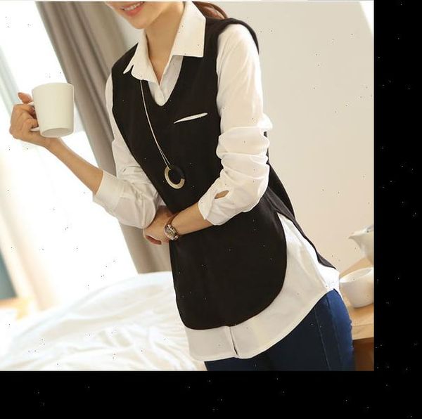 

4xl plus big size feminina korean spring autumn women fake two piece loose thin long sleeve blouse shirts female a1274, White