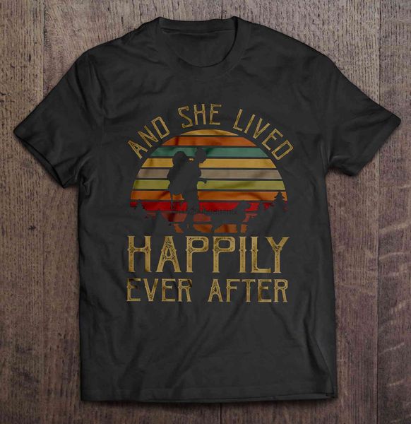 

funny fashion and she lived happily ever after hiking girl with dog vintage version women sport hooded sweatshirt hoodie t shirt