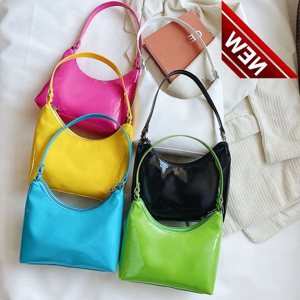 

vintage women patent pu leather shoulder underarm bag casual all-match small hobos handbag purse pure color zipper mini handbags