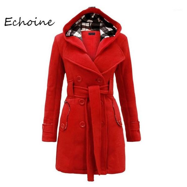 

casual coat female winter coat women double breasted with belt long keep warm hooded jackets outerwear 20201, Black