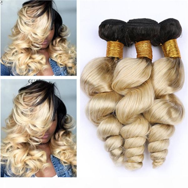 

malaysian blonde ombre human hair loose wave bundles deals 3pcs lot #1b 613 dark roots blonde ombre virgin human hair weave wefts 10-30&quot, Black