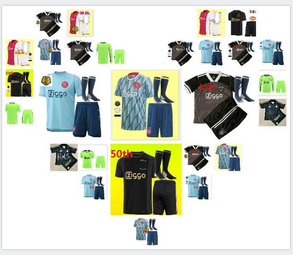 

50th 20 21 ajax fc soccer jersey de jong tadic de ligt ziyech van beek neres and kids thailand 2019 2020 2021 football jersey, Black;yellow