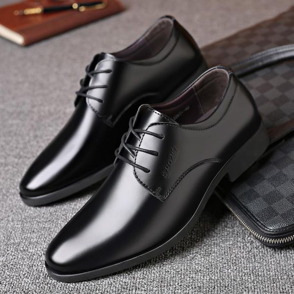

2021 new fashion slip on leather pointed toe men dress shoes business wedding oxfords formal shoes for male, Black