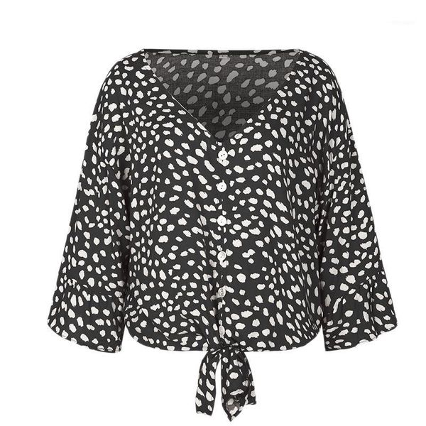 

women blouse shirts v neck butterfly sleeve summer dot printed spring boho 1, White
