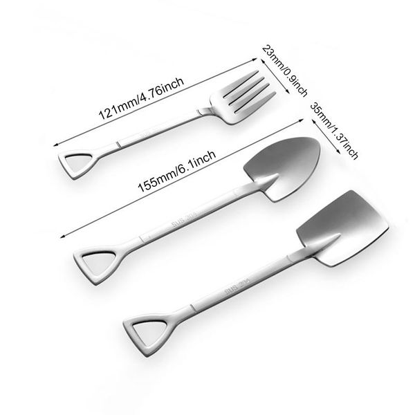 

3pcs retro shovel coffee spoon and fork ice metal spoon bar stainless steel dessert spoons set party gift funny talbware h jllvmn