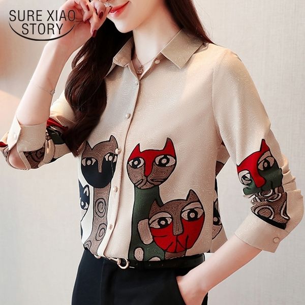 

fashion long sleeve elegant spring korean bottomed floral chiffon women and blouses ladies women shirts female 8356 50 y200828, White