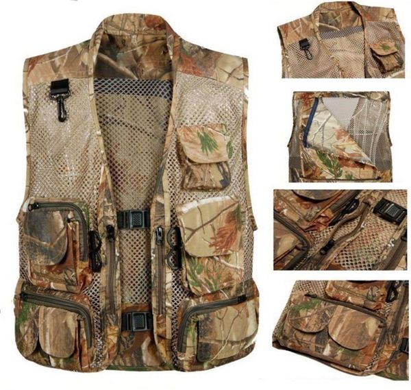 

cheerleading multi-pocket mesh pography real tree camo fishing hunting vest outdoor jacket1