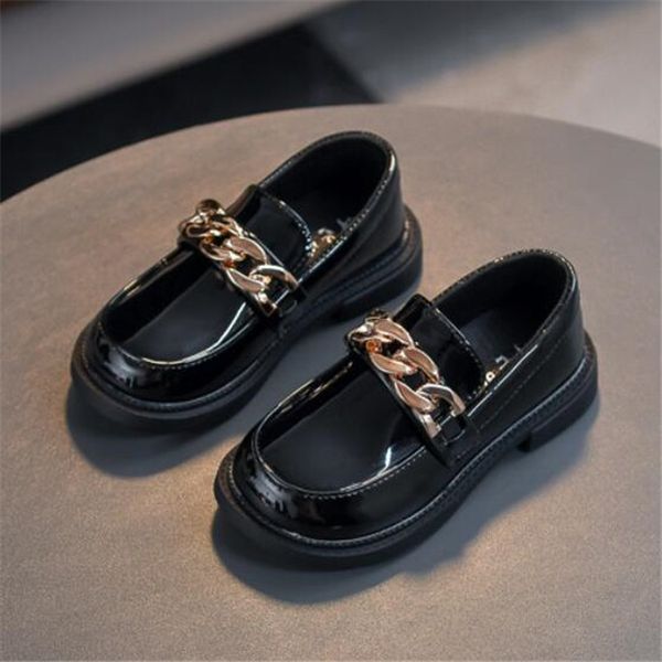 

spring autumn kids girls casual sneakers black leather shoes loafers toddler boys chain slip on shoes white boat shoe for children, Black;red