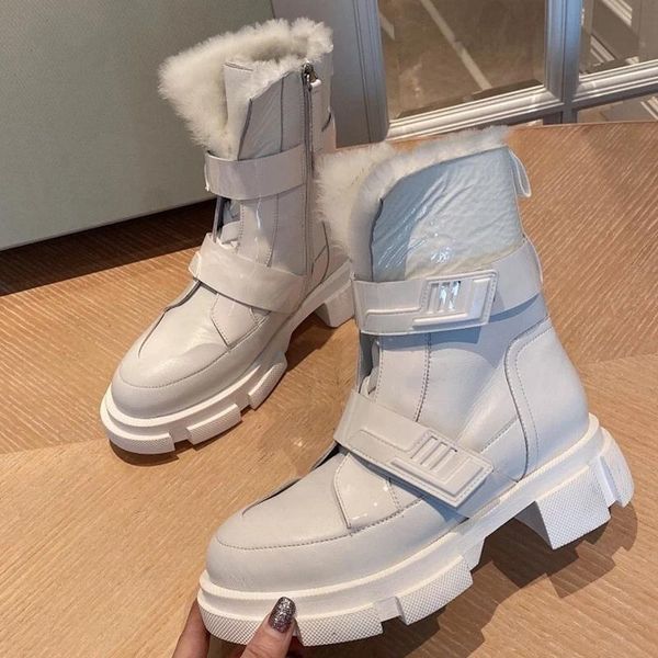 

2021 winter motorcycle boots for women double buckle plus wool shearling warm-keeping outdoor snow boot women shoes, Black