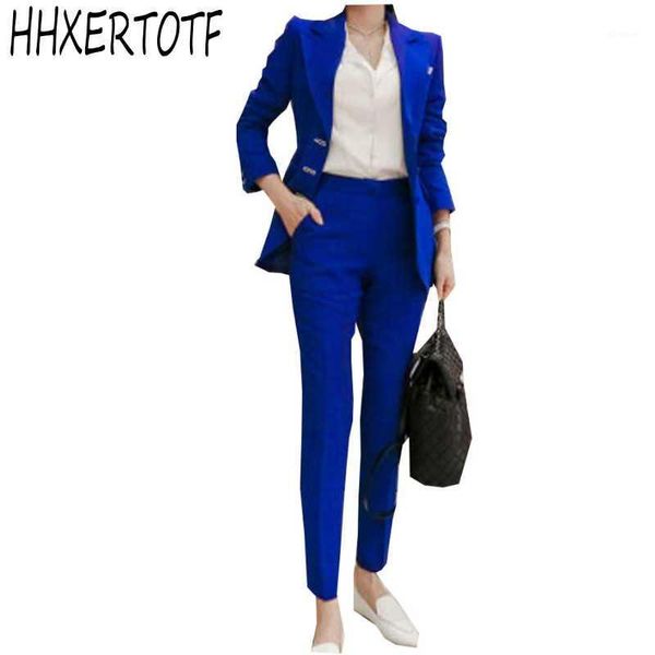 

2019 spring elegant office lady pant suit set women business work wear 2 piece set blazer coat+ slim pant1, White
