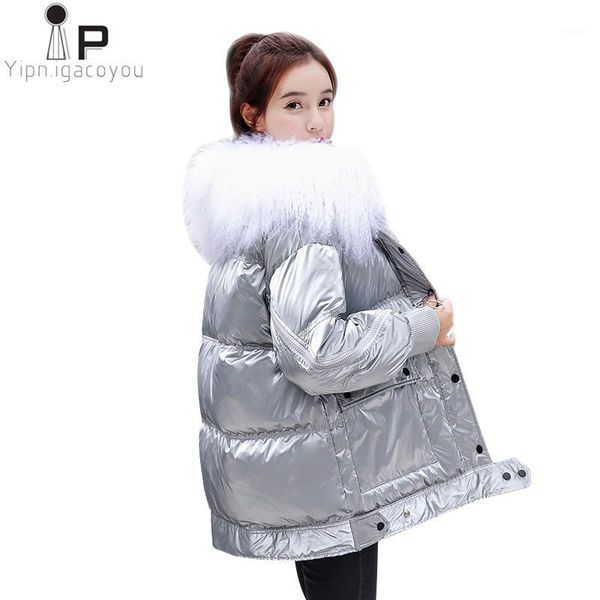 

winter lamb fur collar duck down coat women 2019 new fashion short women down coat thick warm ladies silver jacket outcoat1, Black