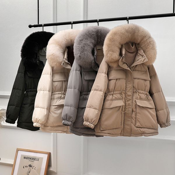 

down white duck winter coat the women real fox fur collar thicken female parka warm feather clothing qb8y, Black