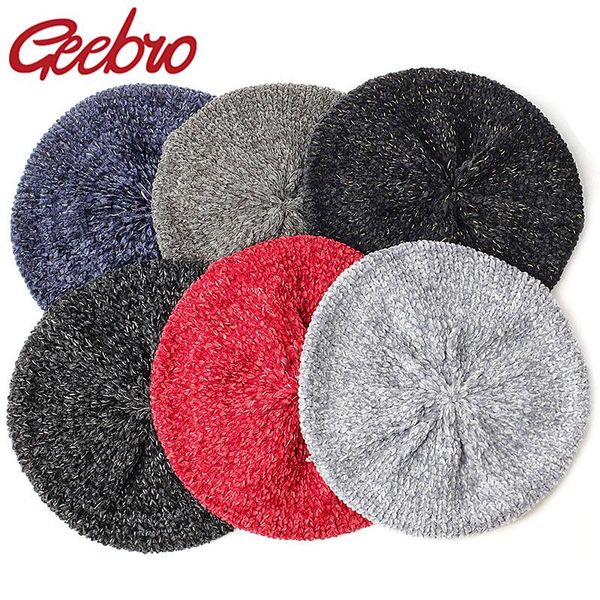 

berets geebro stylish chenille material winter for women warm knitted hat female autumn painter caps lady hats, Blue;gray