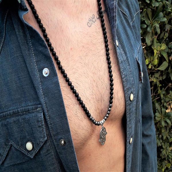 

tailxy fashion 2020 new men pendant neckalce vintage design hand shape men beaded necklace yoga necklace jewelry gift, Silver