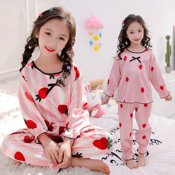 

kids pijamas spring sleepwear long sleeve strawberry print girls pyjamas kids pajamas sets kids clothes nightwear homewear 201104, Blue;red