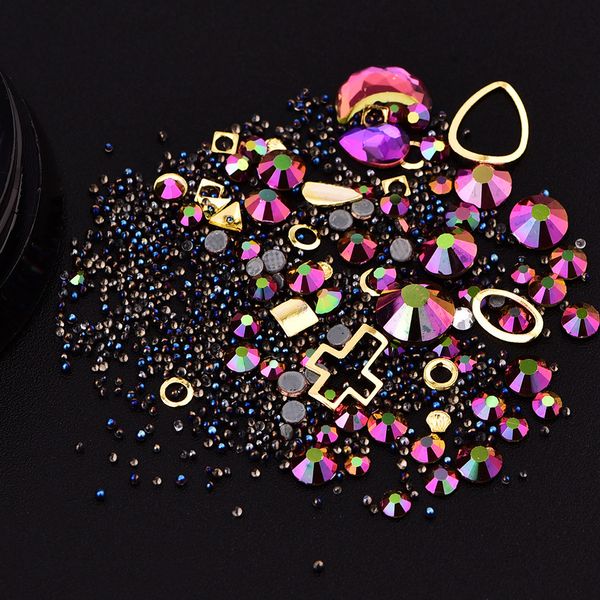

nail art decoration charm gem beads rhinestone hollow shell flake flatback rivet mixed shiny glitter 3d diy accessories, Silver;gold