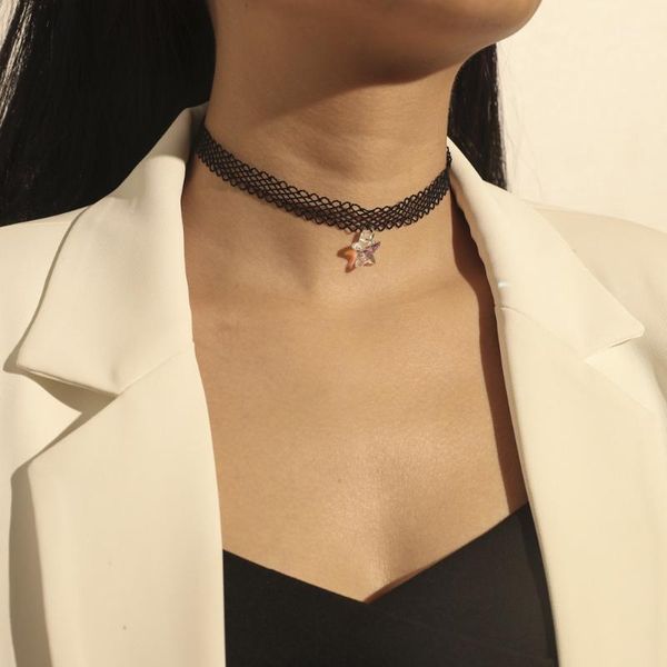 

new choker five-pointed star pendants necklaces for women grace collar black lace necklace jewelry gothic necklace wholesale1, Golden;silver