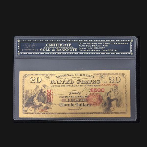 

new products for 1875 year america gold banknotes 20 dollar banknote in 24k gold fake paper money with plastic frame for gift sqcdou