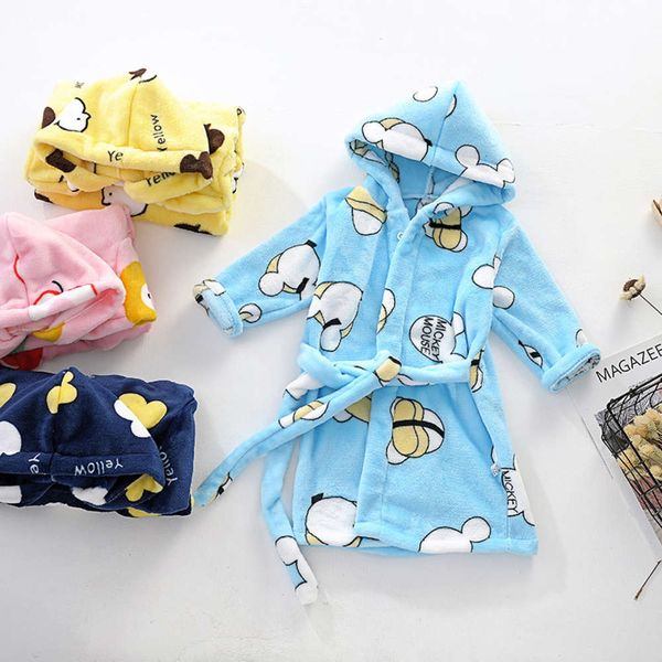 

2020 autumn and winter home wear cotton flannel children's bathrobe, Blue;red