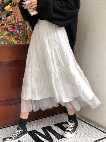 

long skirts for women's skirts harajuku korean style white black maxi skirt for teenagers high waist skirt school1