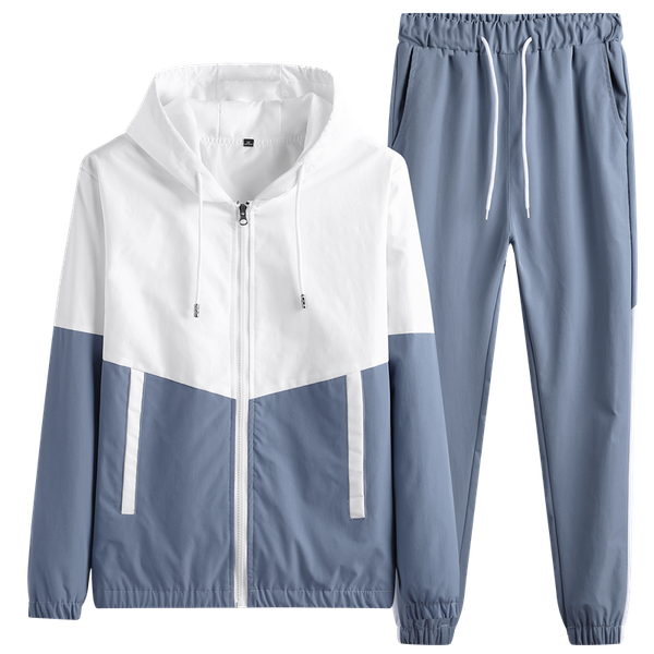 

two pieces hooded hoodie sets for men tracksuits sportswear mens winter clothing patchwork oversized men joggers suit sets, Gray