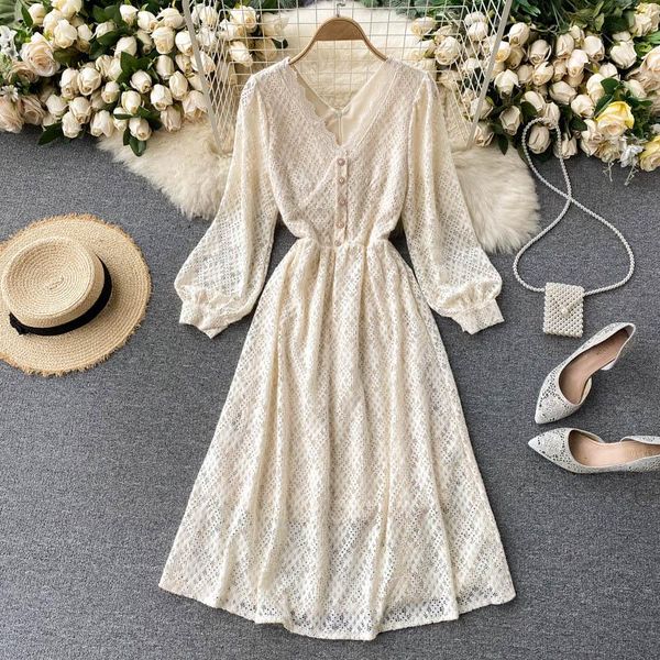

spring new fashion women v-neck waistband slim lace long sleeve elegant dress vestidos harajuku vintage clothes q795, Black;gray