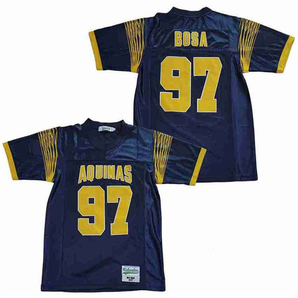 High School Football 97 Nick Bosa St Thomas Aquinas Jersey Men Ed e Bordado Equipe Fora Azul Marinho Respirável Algodão Puro Qualidade