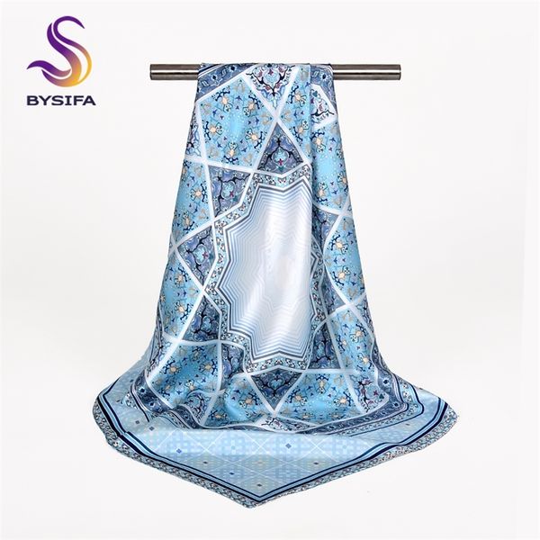 

bysifa]women light blue floral chinese style ladies square scarves spring fall accessories 100% silk head neck scarf y201007, Blue;gray
