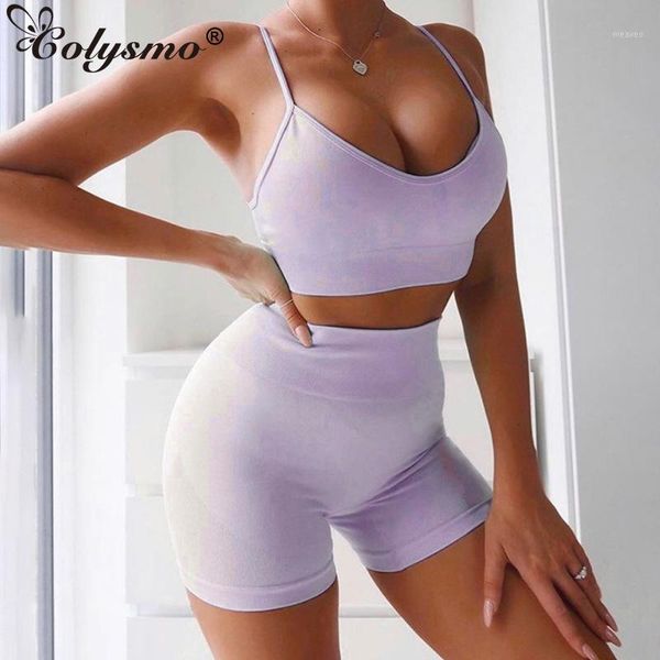 

colysmo activewear two piece set summer tracksuit women 2 piece set crop high waist biker shorts casual outfits 20201, White