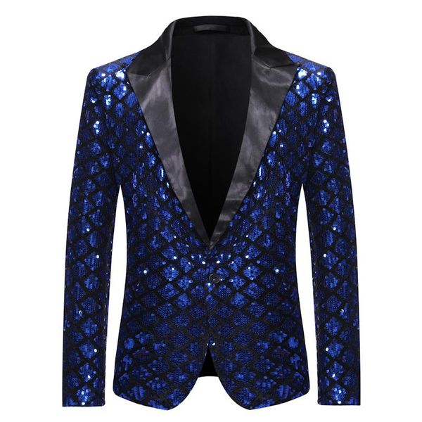 

блестящая royal blue пришивания блеск blazer men party ночной клуб пром mens blazer jacket dj ночной сценическое singers костюм homme xl, White;black