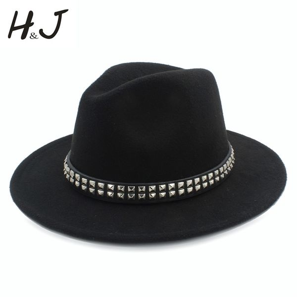 

fashion women men wool fedora hat for gentleman lady wide brim jazz church hats godfather sombrero cap with punk ribbon y200110, Blue;gray