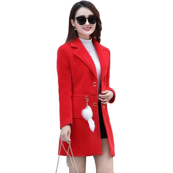 

female windbreaker jacket autumn winter woolen coats new solid medium long outerwear wool coat women clothing 443, Black